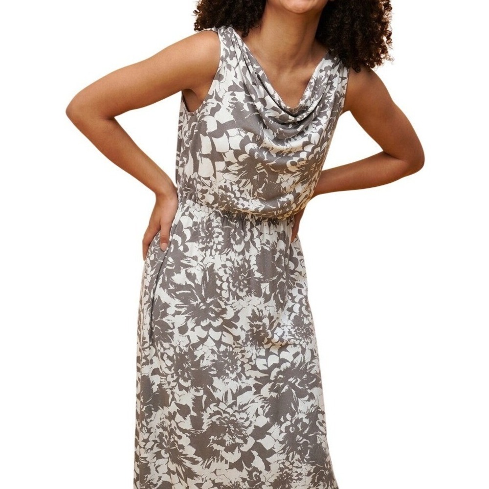 Ann Taylor Floral Cowl Neck Maxi Dress Womens XS Tan White Sleeveless Casual